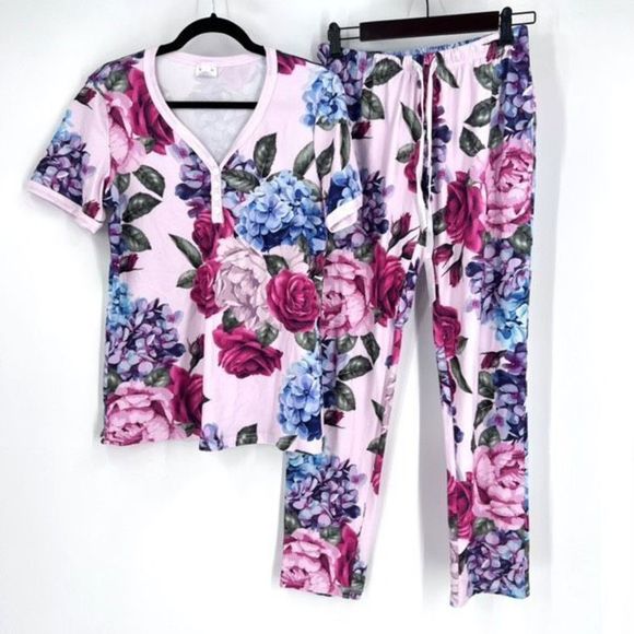 Shirley And Stone Other - Shirley And Stone Women's Floral Pajama 2 Piece Pants Set Pink Purple Size Small